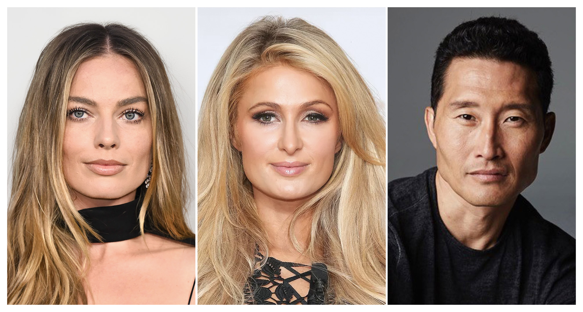 collage of margot robbie, paris hilton, and daniel dae kim