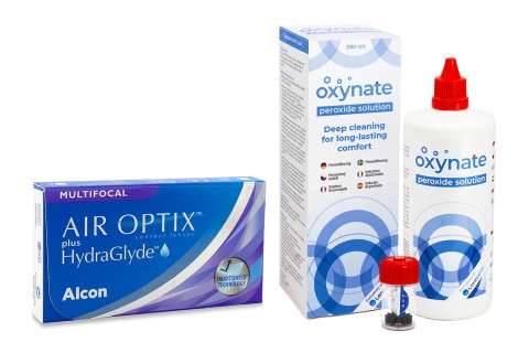 Air Optix Plus Hydraglyde Multifocal (3 Linsen) + Oxynate Peroxide 380 ml mit Behälter